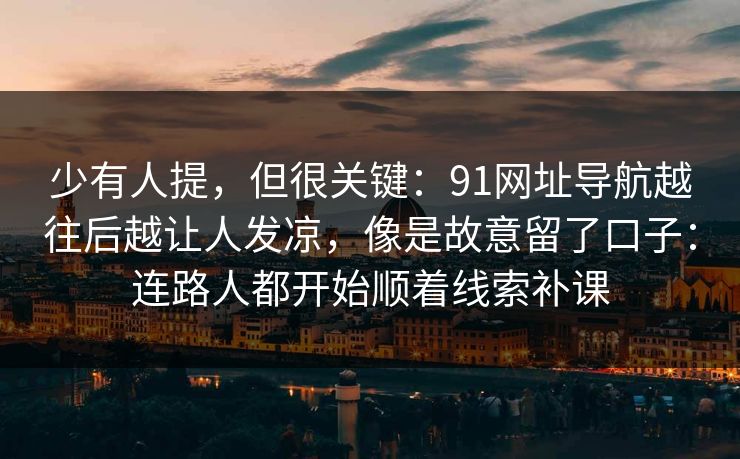 少有人提，但很关键：91网址导航越往后越让人发凉，像是故意留了口子：连路人都开始顺着线索补课